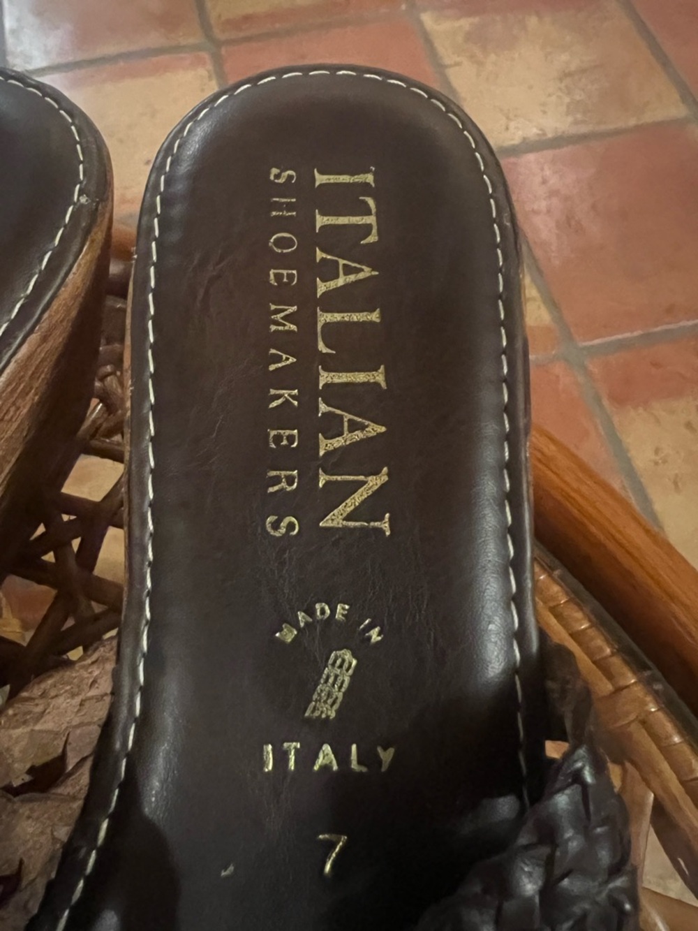 Italian Shoemakers Brown Woven Leather Wedge Sandals with Wood-Look Platform - Picture 2 of 4
